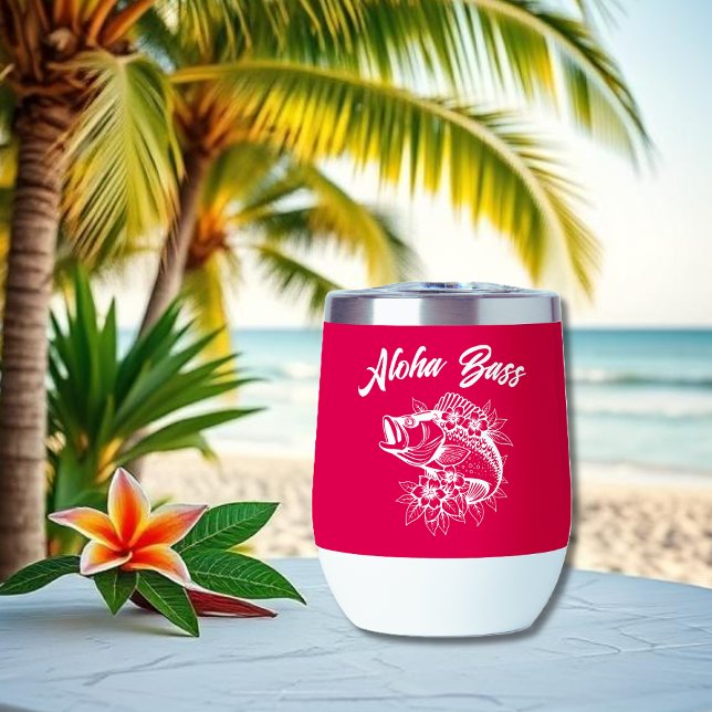 Aloha Bass-Hawaiian Cherry Red (Aloha Bass Bass Fish Hawaiian Tropical Flowers Fisherman Trend wine Tumbler solid Cherry Red)