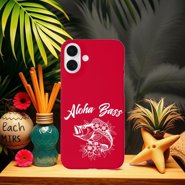 Aloha Bass Hawaiian Cherry Red Case-Mate iPhone Case (Aloha Bass Bass Fish Hawaiian Tropical Flowers Fisherman Trend Phone Case Cherry Red)