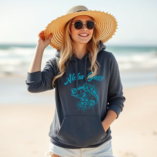 Aloha Bass Hawaiian-Tropical Flowers-Fisherman  Hoodie (Aloha Bass Hawaiian Tropical Flowers, Fisherman Core, Summer Hoodie, Beach Hoodie)