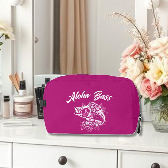 Aloha Bass-Pink Hawaiian Dopp Kit (Aloha Bass Bass Fish Hawaiian Tropical Flowers Fisherman Trend Toiletry Bag Pink)