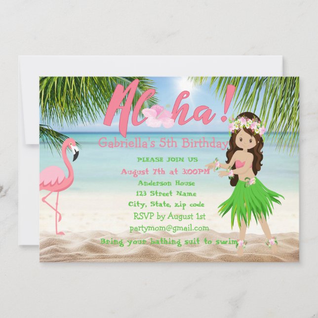 Aloha Beach Girls Luau Birthday Party Invitation (Front)