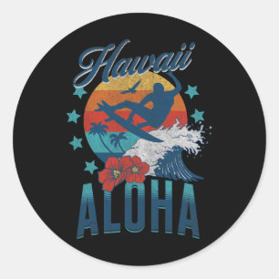 Aloha Beach Hawaii Surfing Vintage Hawaiian Retro  Classic Round Sticker