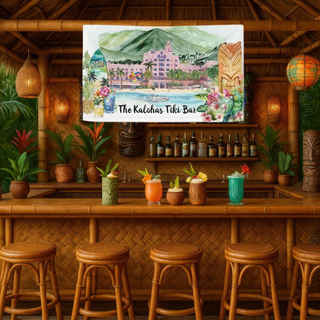 Aloha Beach | Personalised Tiki Bar Luau Party  Banner (Creator Uploaded)