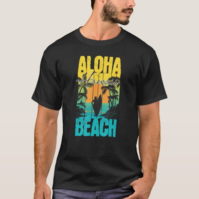 Aloha Beach Summer Sunset Surfer Silhouette Men Wo T-Shirt (Front)