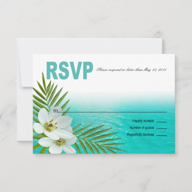 Aloha Beach Tropical Flowers RSVP Card (Front)