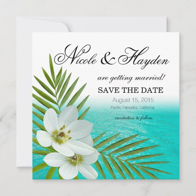 Aloha Beach Tropical Flowers Save the Date Invitation (Front)