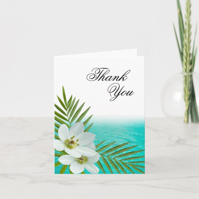 Aloha Beach Tropical Flowers Thank You Card (Front)
