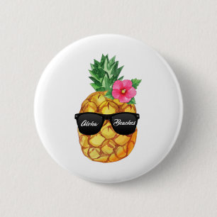Aloha Beaches Funny Hawaiian Pineapple With Shades 6 Cm Round Badge