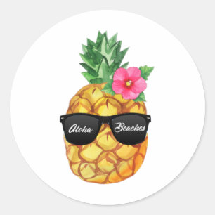 Aloha Beaches Funny Hawaiian Pineapple With Shades Classic Round Sticker