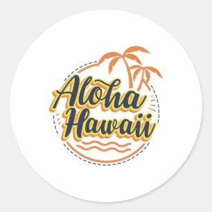 Aloha Beaches Hawaii Palms Vintage Surfer Shirt Classic Round Sticker