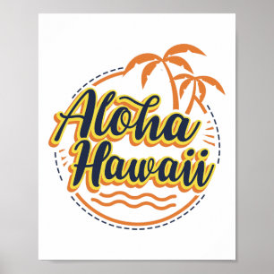 Aloha Beaches Hawaii Palms Vintage Surfer Shirt Poster