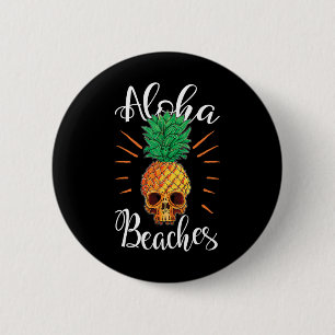 Aloha Beaches Hawaii Pineapple Skull Vacation Shir 6 Cm Round Badge