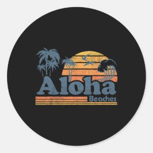 Aloha Beaches Hawaii Vintage Beach Surfing Retro H Classic Round Sticker