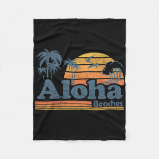 Aloha Beaches Hawaii Vintage Beach Surfing Retro H Fleece Blanket