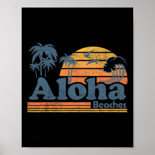 Aloha Beaches Hawaii Vintage Beach Surfing Retro H Poster