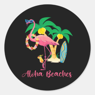 Aloha Beaches Hawaiian Flowers Floral Flamingo Tai Classic Round Sticker