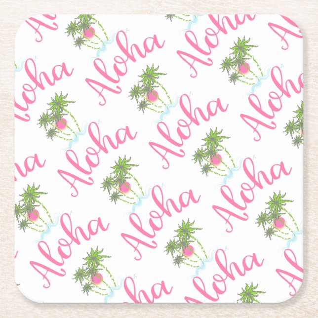 Aloha-Beaches Hawaiian Style Summer Fun Square Paper Coaster (Front)