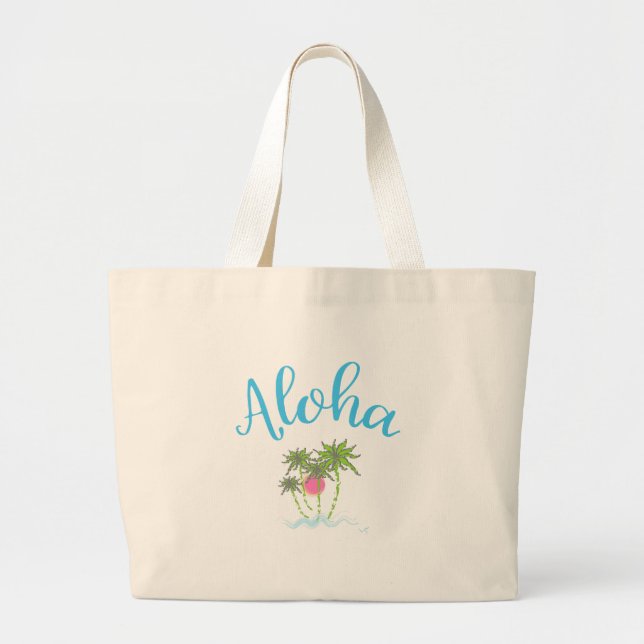 Aloha Beaches Hawaiian Style Summer Large Tote Bag (Front)