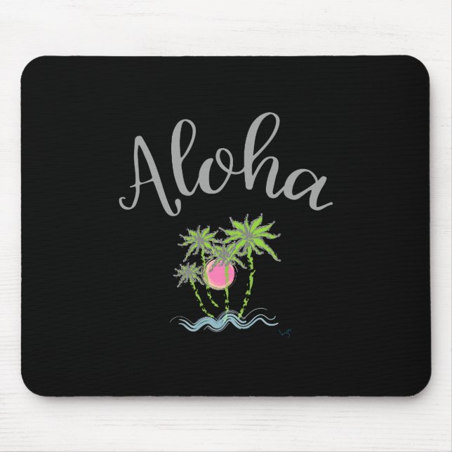 Aloha Beaches Hawaiian Style Summer Tropical Black Mouse Pad (Front)
