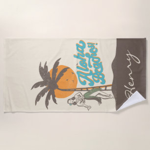 Aloha Beaches Hula Girl Hawaii Hawaiian Retro   Beach Towel