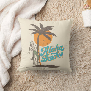 Aloha Beaches Hula Girl Hawaii Hawaiian Retro Cushion