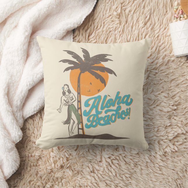 Aloha Beaches Hula Girl Hawaii Hawaiian Retro Cushion (Blanket)