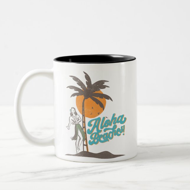 Aloha Beaches Hula Girl Hawaii Hawaiian Retro  Two-Tone Coffee Mug (Left)