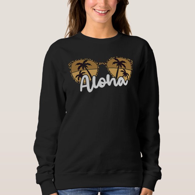 Aloha Beaches Leopard Pattern Sunglasses Palm Tree Sweatshirt (Front)