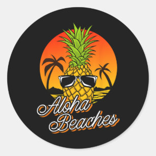 Aloha Beaches Pineapple Cool Vintage Hawaiian Summ Classic Round Sticker