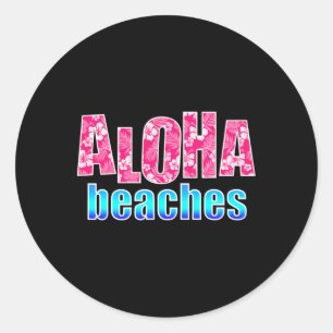 Aloha Beaches Pink Hibiscus Flower Hawaiian Hawaii Classic Round Sticker