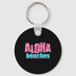 Aloha Beaches Pink Hibiscus Flower Hawaiian Hawaii Key Ring