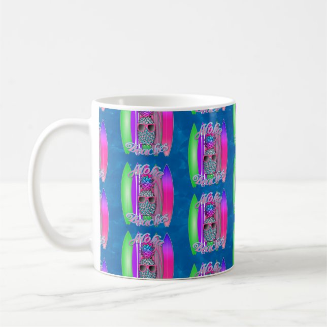 Aloha Beaches Summer Surfing Pineapple Coffee Mug (Left)