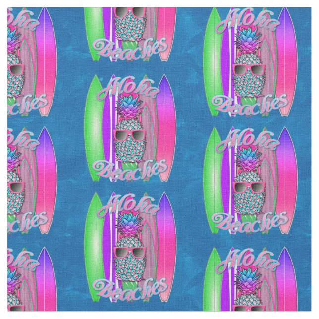 Aloha Beaches Summer Surfing Pineapple Fabric (Close Up)
