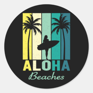 Aloha Beaches Surfer Girl Hawaii Vintage Hawaiian Classic Round Sticker