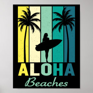 Aloha Beaches Surfer Girl Hawaii Vintage Hawaiian Poster