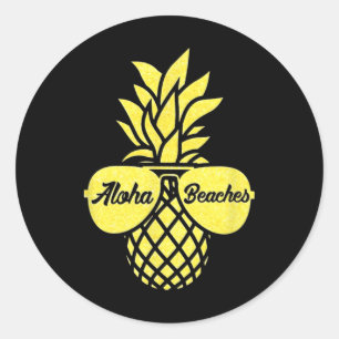 Aloha Beaches Yellow Pineapple Gift Hawaii Sungles Classic Round Sticker