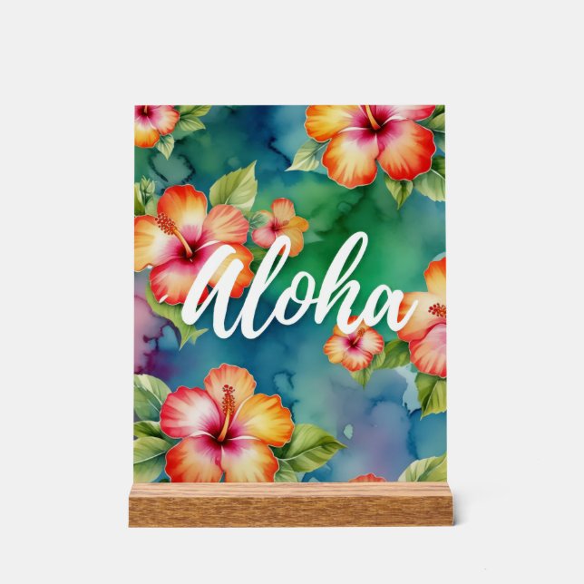 Aloha beautiful hibiscus flower pattern Hawaii Acrylic Sign (Front)