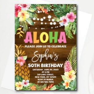 Aloha Birthday Invitation template Hawaiian Birthd