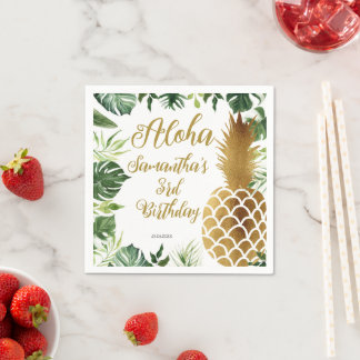 Aloha Birthday Luau Hawaiian Gold Pineapple Napkin