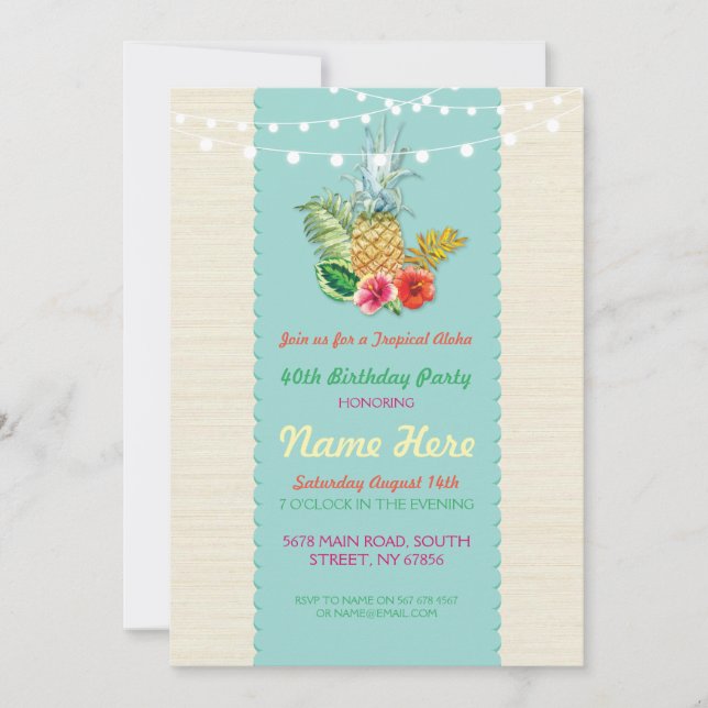 Aloha Birthday Party Aqua Aloha Pineapple Invite (Front)