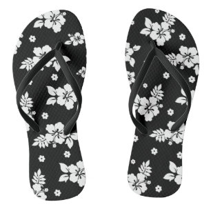 Aloha Black Classic Hawaiian Seamless Pattern  Thongs