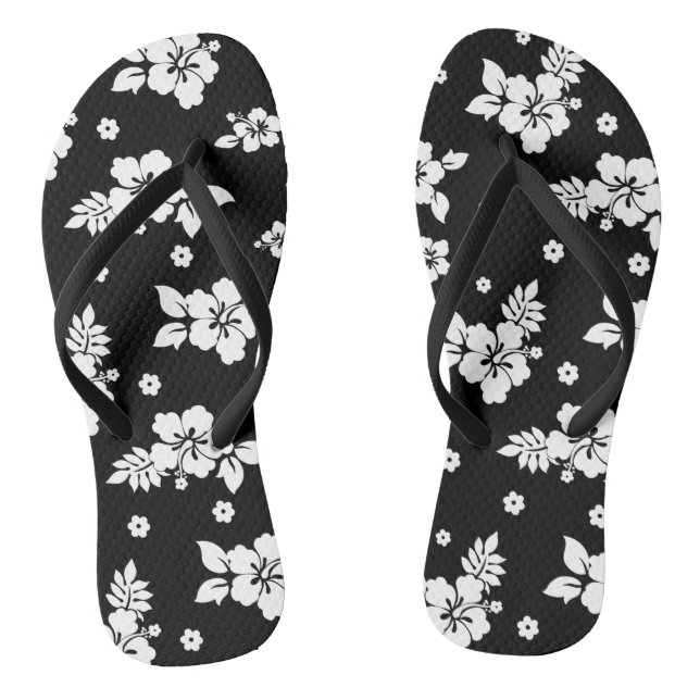 Aloha Black Classic Hawaiian Seamless Pattern  Thongs (Footbed)