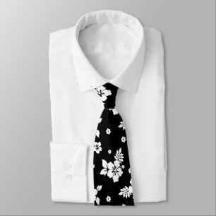 Aloha Black Classic Hawaiian Seamless Pattern Tie