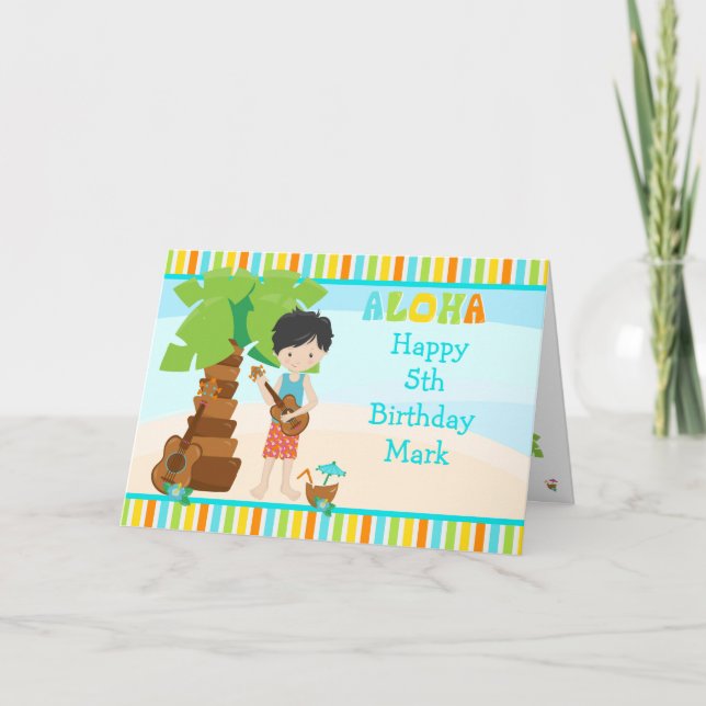 Aloha Black Hair Boy Birthday Card (Front)