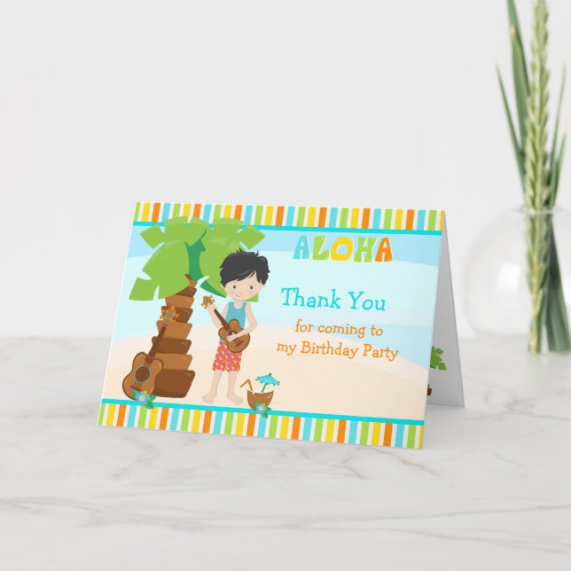 Aloha Black Hair Boy Thank You Card (Front)