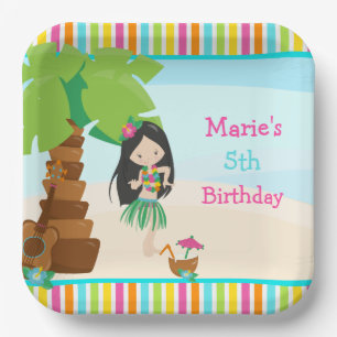 Aloha Black Hair Girl Party Paper Plate