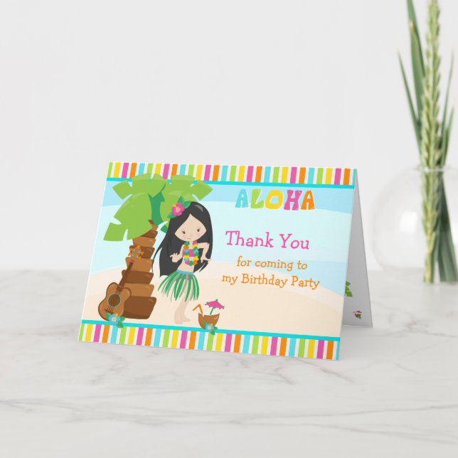 Aloha Black Hair Girl Thank You Card (Front)
