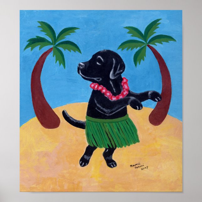 Aloha Black Labrador Artwork Poster (Front)