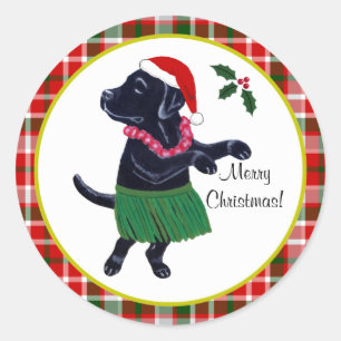 Aloha Black Labrador Christmas Santa Hat Tartan Classic Round Sticker