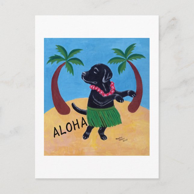 Aloha Black Labrador painting Postcard (Front)